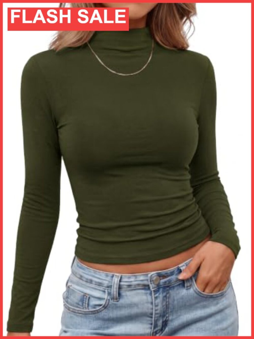 Mock Neck Long Sleeve Fitted T-Shirt Slim Stretch Tee